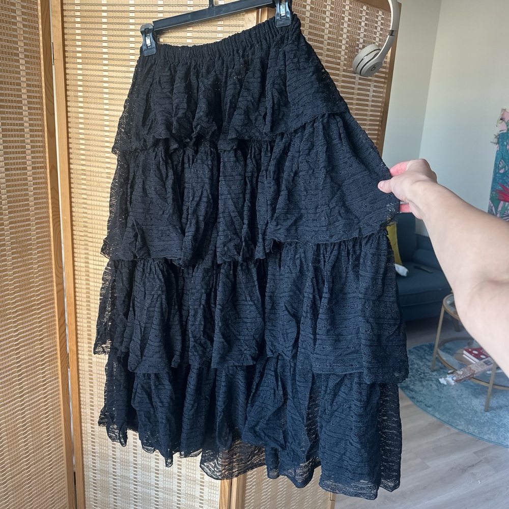 Free People Black Tiered A-Line Skirt